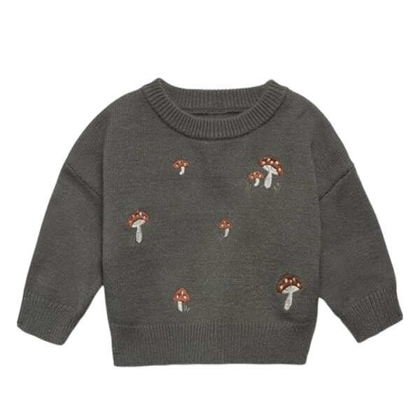 Vilos Dark Grey Mushroom Knit Sweater For Kids